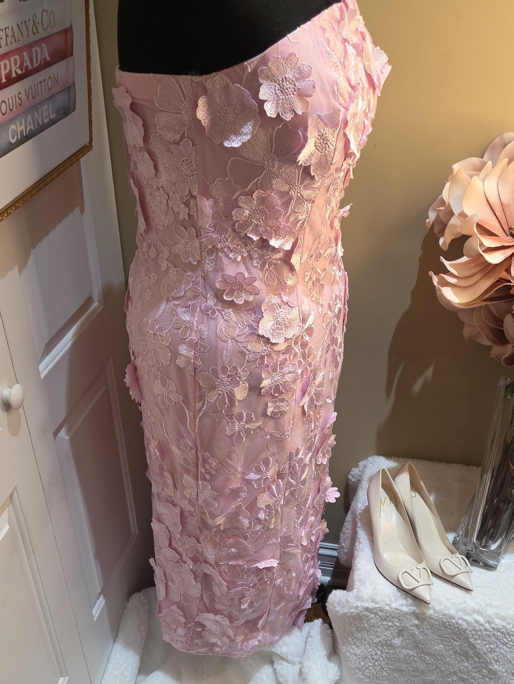 Nwt 1X $ 230 Endless Rose Strapless Pink Floral Embroidered Maxi Dress B3 - Picture 15 of 16